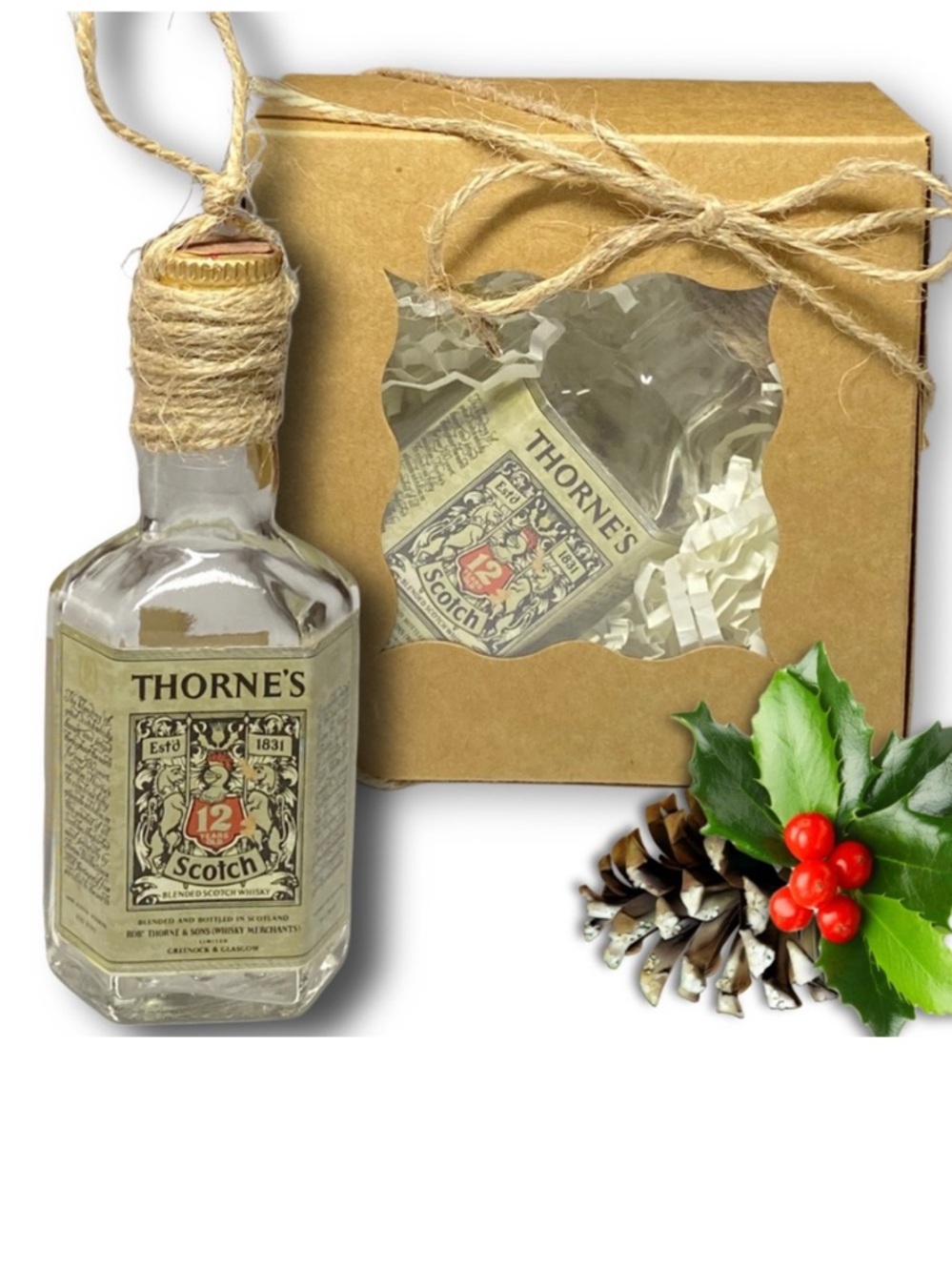 Thorne's 12 Scotch Whisky Artisan Vintage Glass Miniature Bottle Ornament